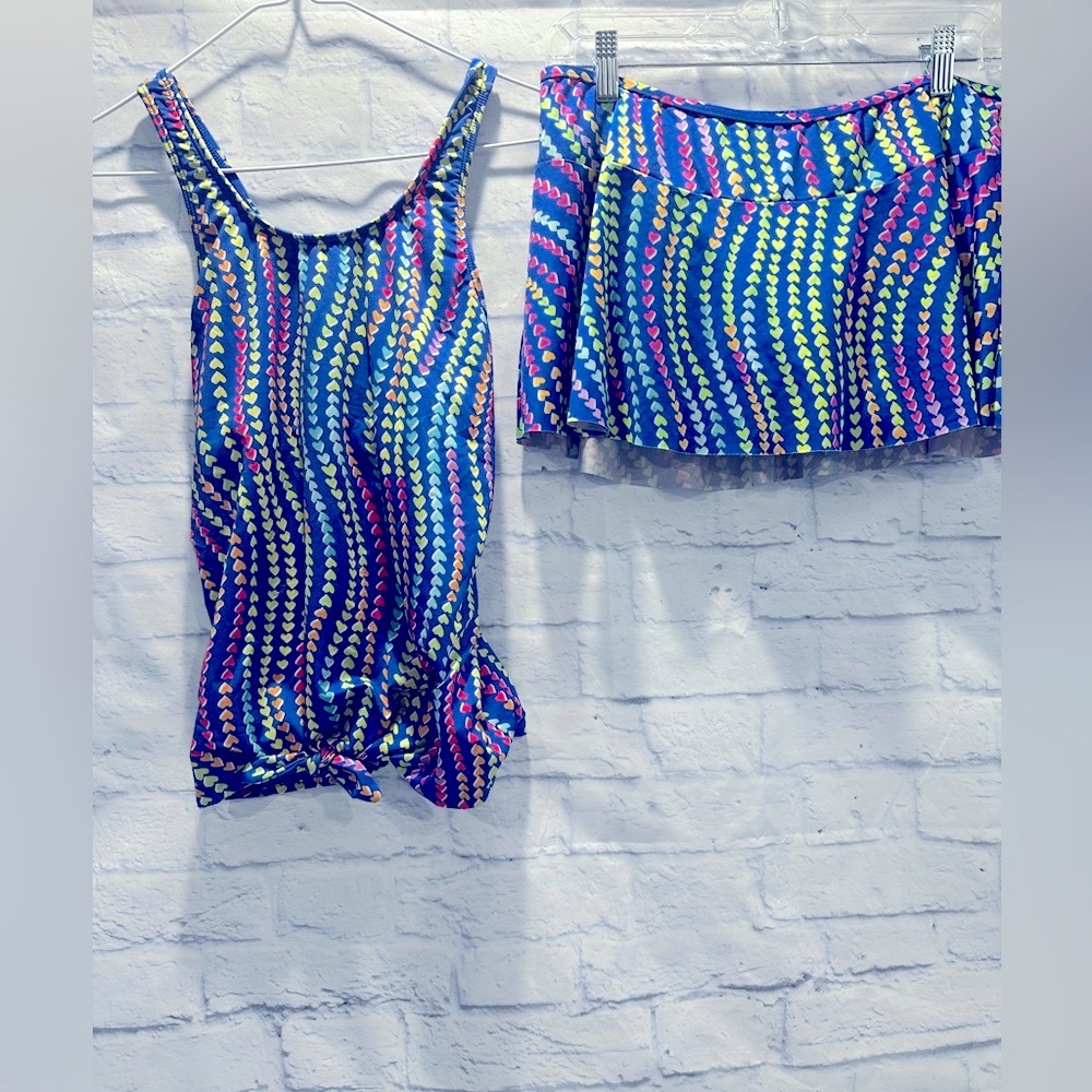 Girls Lands End Plus Swim Set. Blue Hearts Size 16 plus